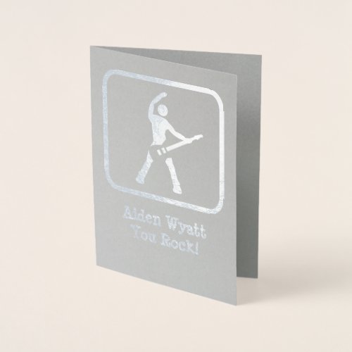 Hes a Rock Star _ Silver Logo with Your Photo Foil Card