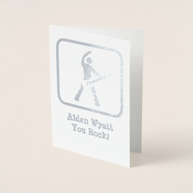 He's a Rock Star! - Silver Logo with Your Photo Foil Card (Front)