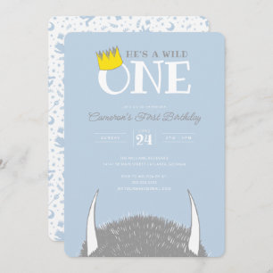 He's a Wild One - 1st Birthday Crown Blue Invitation