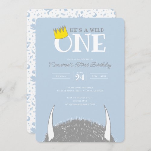 Hes a Wild One _ 1st Birthday Crown Blue Invitation