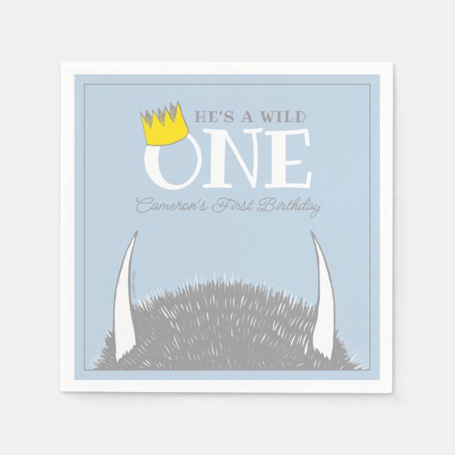 He's a Wild One - 1st Birthday Crown Blue Napkins (Front)