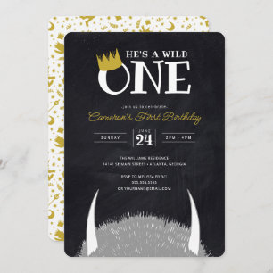 He's a Wild One - 1st Birthday Crown Chalkboard Invitation
