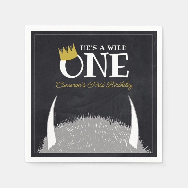 He's a Wild One - 1st Birthday Crown Chalkboard Napkins (Front)