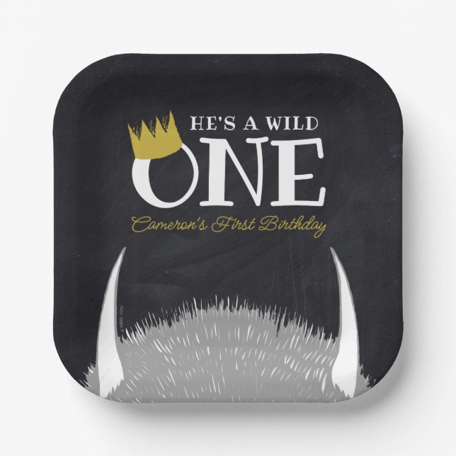 He's a Wild One - 1st Birthday Crown Chalkboard Paper Plates (Front)