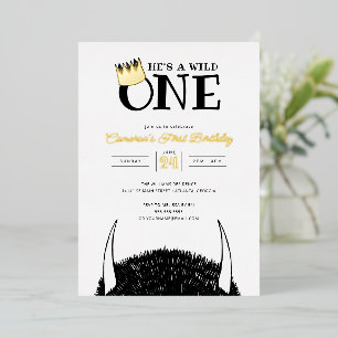 He's a Wild One - 1st Birthday Gold Crown  Foil Invitation