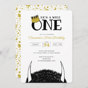 He's a Wild One - 1st Birthday Gold Crown Invitation