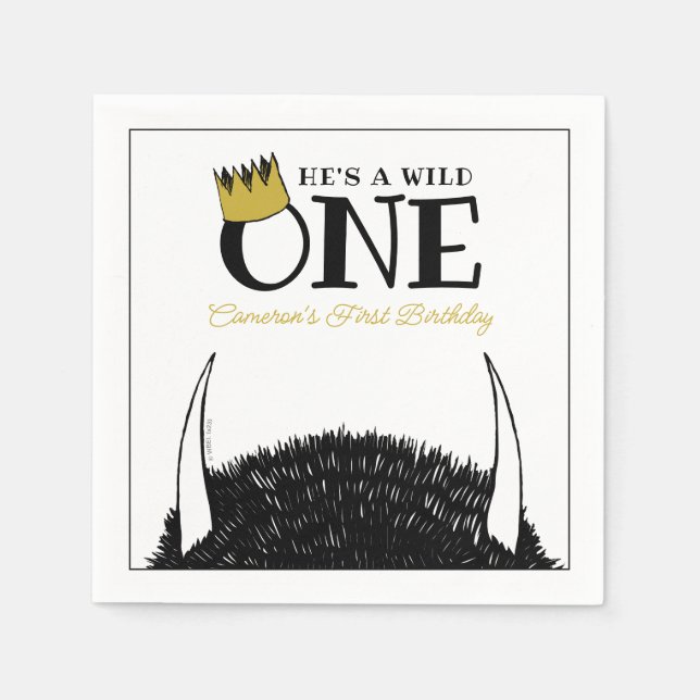 He's a Wild One - 1st Birthday Gold Crown Napkins (Front)