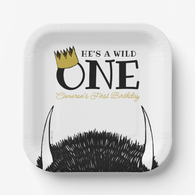 He's a Wild One - 1st Birthday Gold Crown Paper Plates (Front)