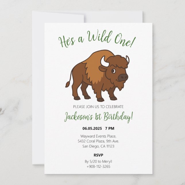 He's a Wild One Bison Western Kids Birthday Party Invitation (Front)