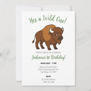 He's a Wild One Bison Western Kids Birthday Party Invitation