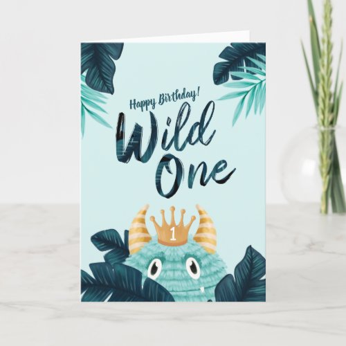 Hes a Wild One Blue Monster  Tropical Jungle Card