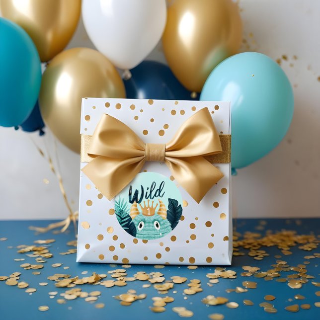 He's a Wild One Blue Monster & Tropical Jungle Classic Round Sticker (He's a Wild One Blue Monster & Tropical Jungle Classic Round Sticker)