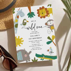 He's a Wild One' Fun Jungle Animals 1st Birthday Invitation