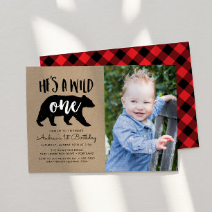He's A Wild One Photo First Birthday Invitation