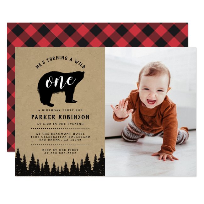 He's A Wild One | Rustic First Birthday Photo Invitation