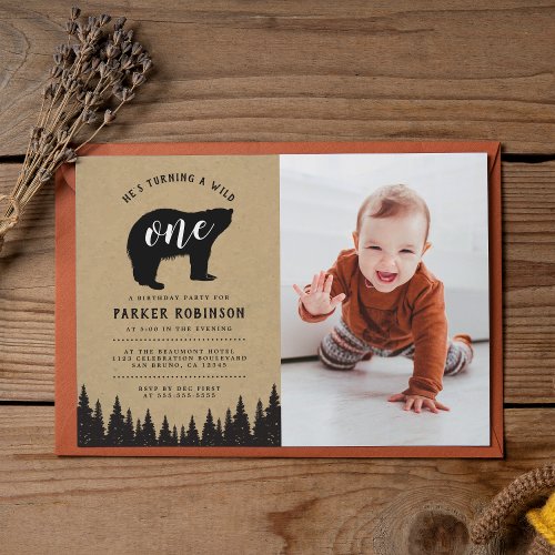 Hes A Wild One  Rustic First Birthday Photo Invitation