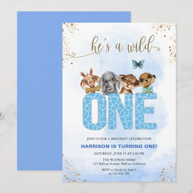 He's A Wild One Safari 1st Birthday Invitation (Front/Back)