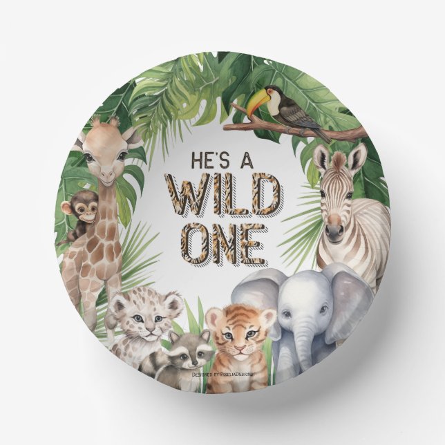 Hes a wild one Safari 1st birthday snacks Paper Bowls (Front)