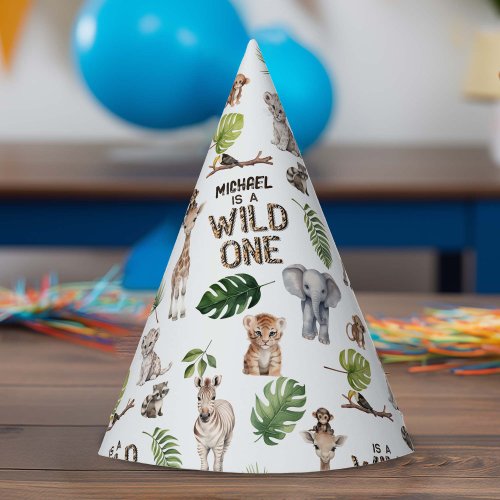 Hes a Wild One Safari Themed Boy 1st birthday Party Hat