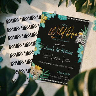 He's A Wild One Tropical Jungle Tribal Birthday Invitation