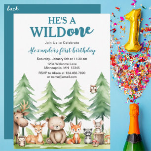 He's a wild one - Woodland Animals 1st Birthday Invitation
