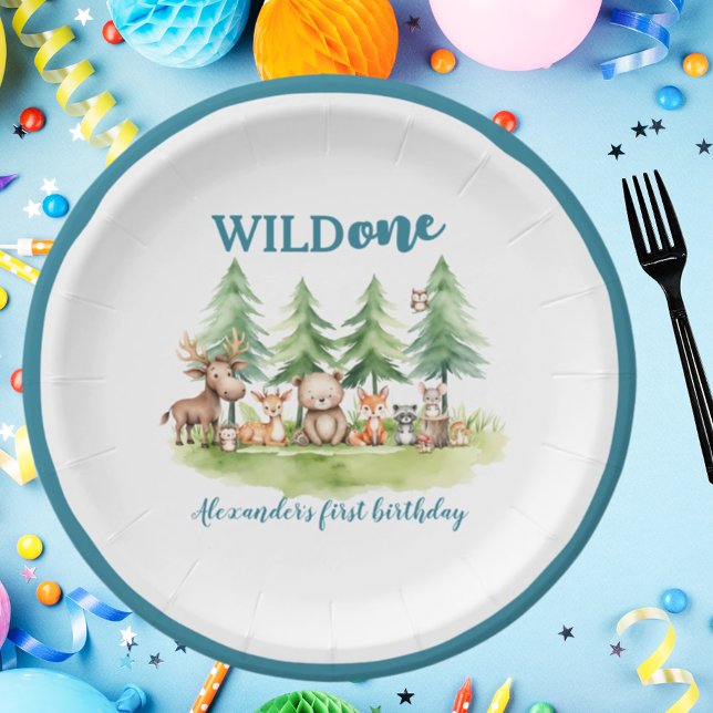 He's a wild one - Woodland Animals 1st Birthday Paper Plates (Creator Uploaded)