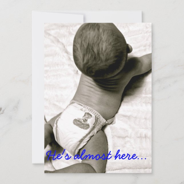 He's almost here baby shower invitation (Front)