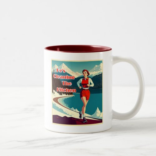 Hes Cleaning The Kitchen Sassy Runner Two_Tone Coffee Mug