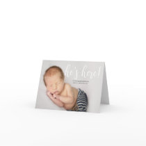 He's Here Photo Birth Announcement Folded Card