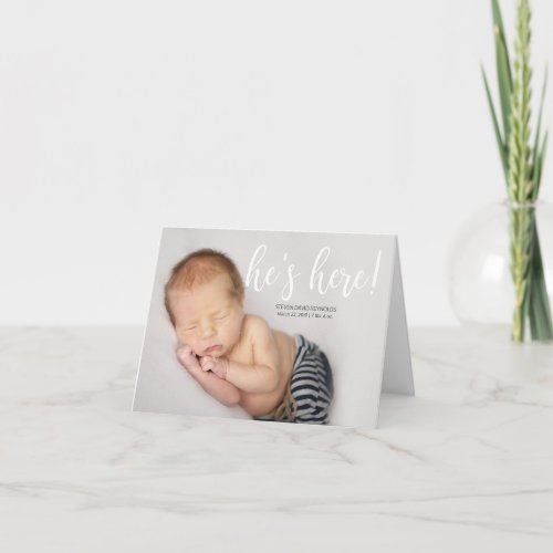 Hes Here Photo Birth Announcement Folded Card