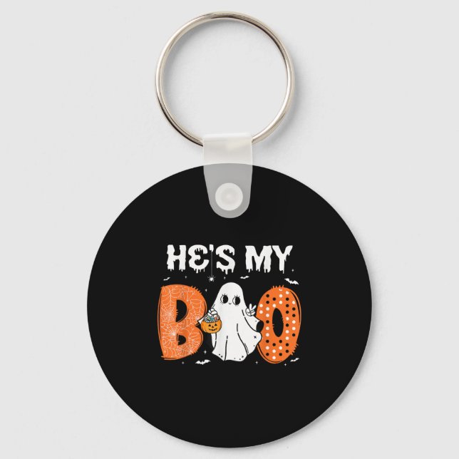He's My Boo Matching Halloween Couples She's My Bo Keychain (Front)