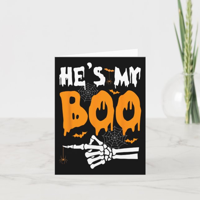 He's My Boo Skeleton Halloween Matching Couples  Card (Front)