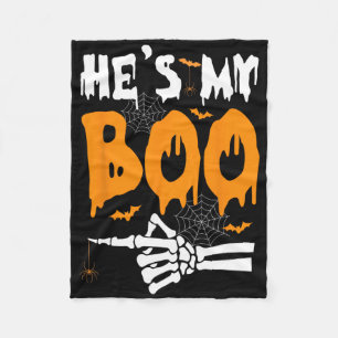 He's My Boo Skeleton Halloween Matching Couples Fleece Blanket