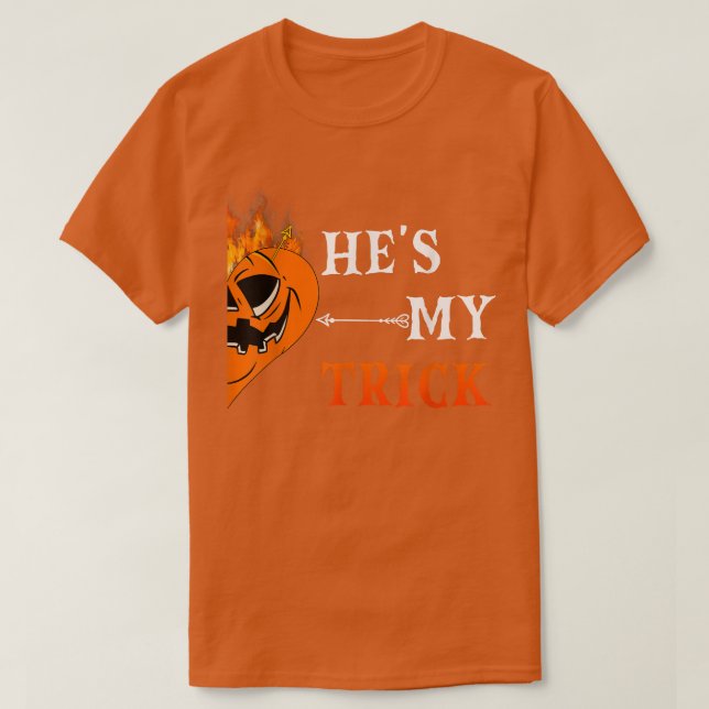 Hes My Treat Jackolantern Pumpkin Matching Couple  T-Shirt (Design Front)