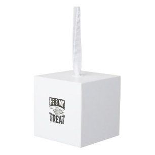 He's My Treat Skeleton Hand Halloween Shirt Design Cube Ornament