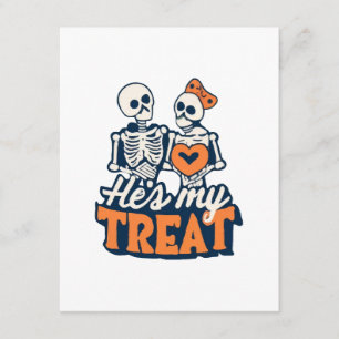 Hes My Treat Skeleton Matching Couple Halloween Enclosure Card