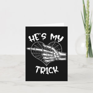 He's My Trick Funny Halloween Matching Couple Girl Card