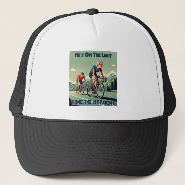 He's On The Limit Time To Attack Women's Cycling Trucker Hat (Front)