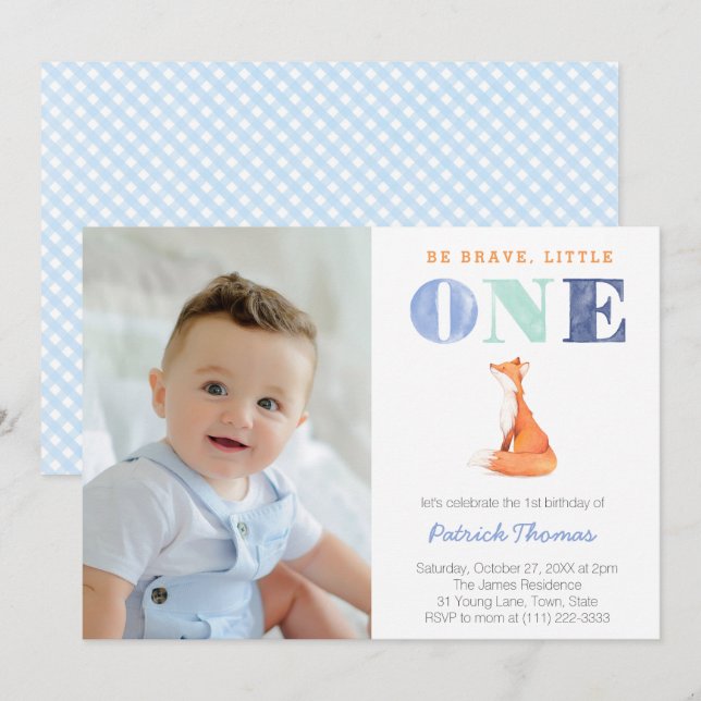 He's the Wild ONE, Fox 1st Birthday for Boy Invitation (Front/Back)