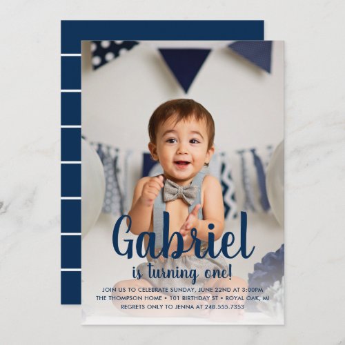 Hes Turning One Navy Boys First Birthday Photo Invitation