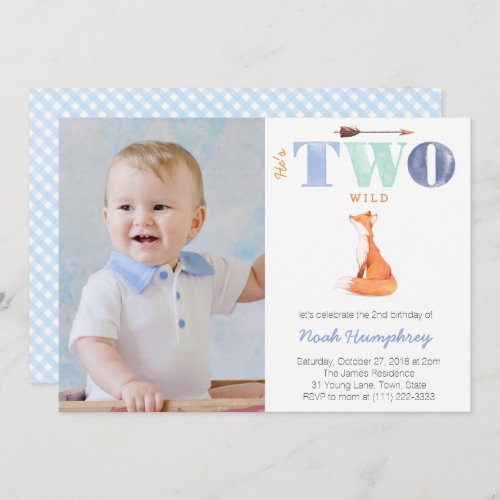 Hes TWO wild fox 2nd Birthday Party for Boy Invitation