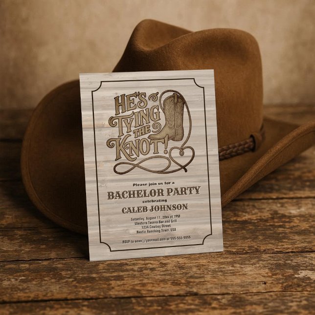 He's Tying the Knot Cowboy Western Bachelor Party Invitation (Creator Uploaded)