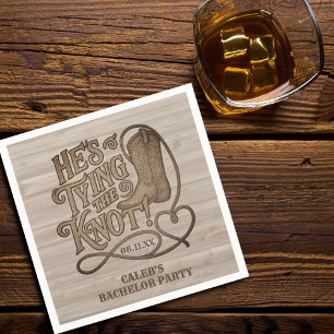 He's Tying the Knot Cowboy Western Bachelor Party Napkins
