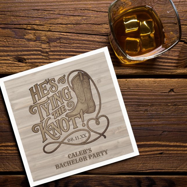 He's Tying the Knot Cowboy Western Bachelor Party Napkins (Creator Uploaded)