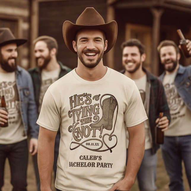 He's Tying the Knot Western Cowboy Bachelor Party T-Shirt (Creator Uploaded)