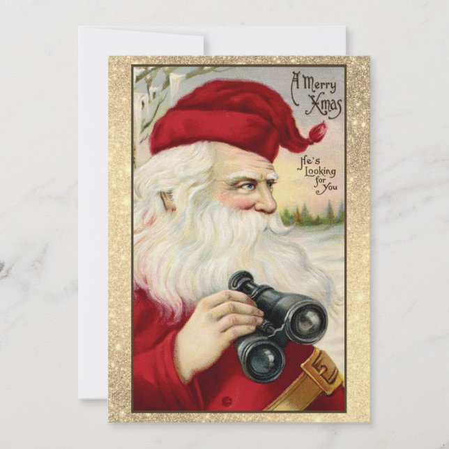 He's Watching: Creepy Santa Vintage Christmas Card (Front)