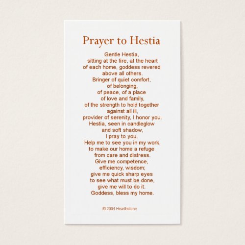 Hestia Prayer Card