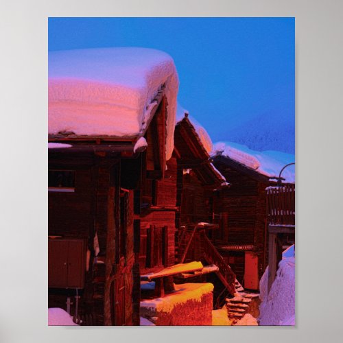 Heuschober in alt_Zermatt bei Abenddmmerung Poster