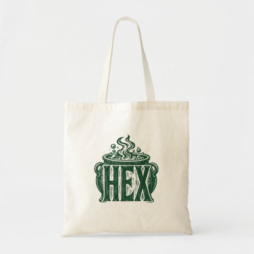 Hex Cauldron Halloween Linocut Design Tote Bag
