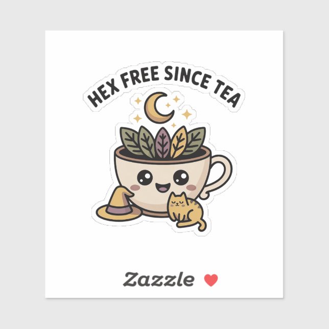 Hex Free Since Tea — cozy witch tea & cat Sticker (Sheet)